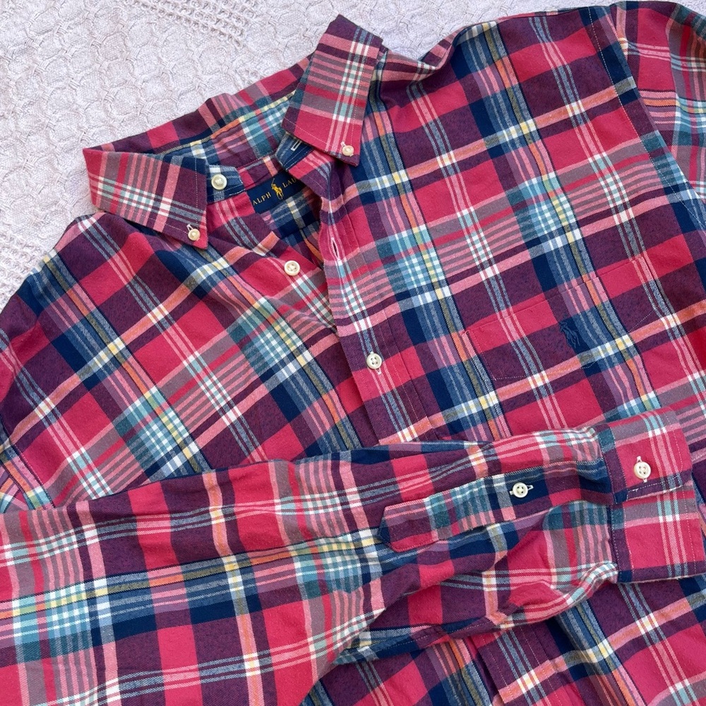 Ralph Lauren plaid button down shirt men’s pink blue flannel xl tall long sleeve